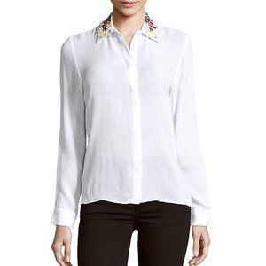Alice + Olivia White Blouse with Floral Embroidery